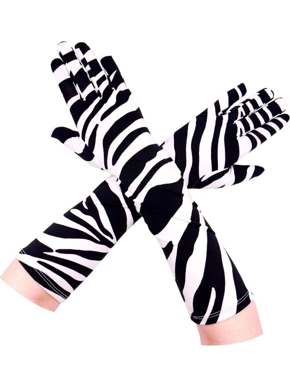 Women's Zebra Unisex 15" Long Elbow Spandex Costume Party Opera Gloves